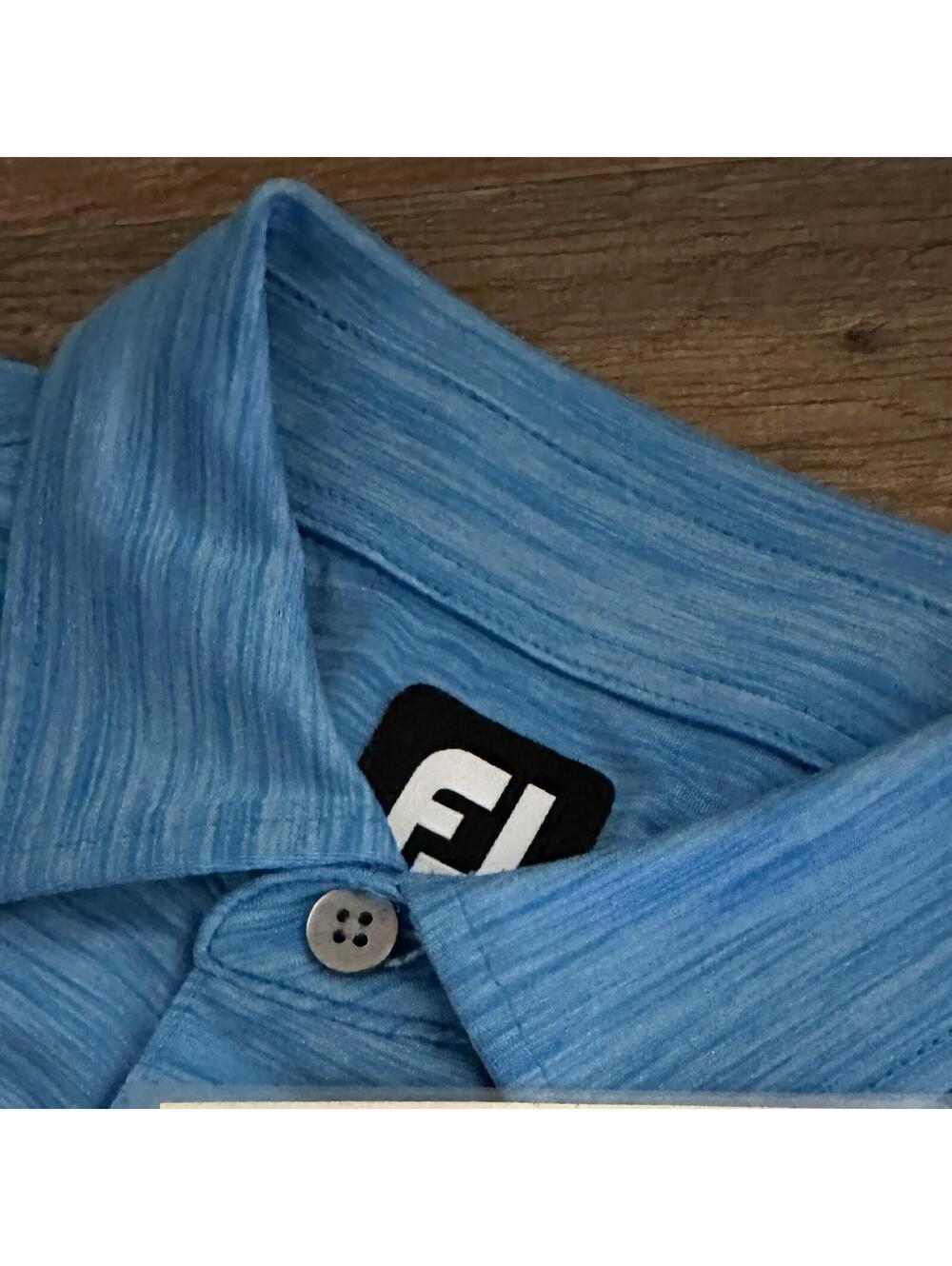 FootJoy FJ Performance Golf Shirt Blue Heather Lines Men's Medium Polo w/logo